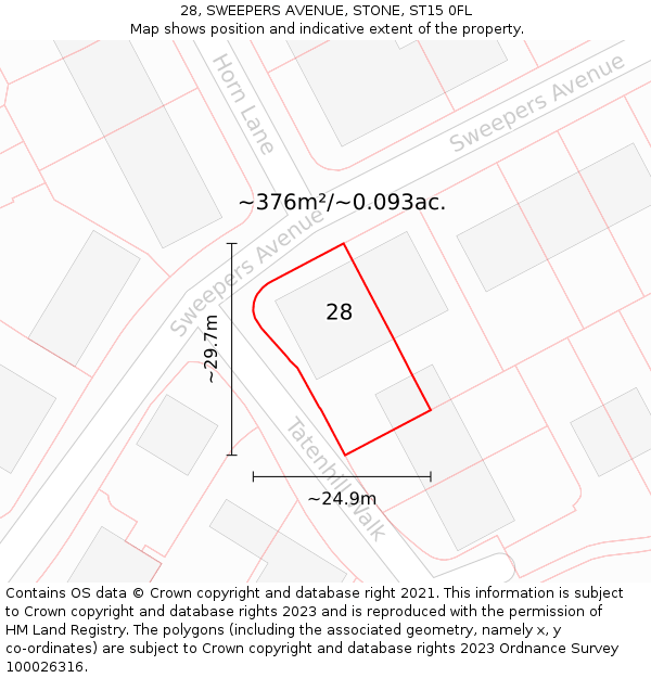 28, SWEEPERS AVENUE, STONE, ST15 0FL: Plot and title map
