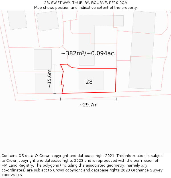 28, SWIFT WAY, THURLBY, BOURNE, PE10 0QA: Plot and title map