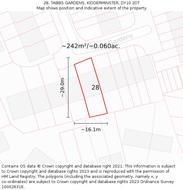 28, TABBS GARDENS, KIDDERMINSTER, DY10 2DT: Plot and title map