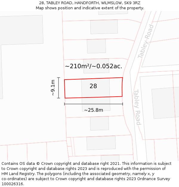 28, TABLEY ROAD, HANDFORTH, WILMSLOW, SK9 3RZ: Plot and title map