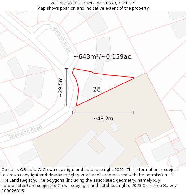 28, TALEWORTH ROAD, ASHTEAD, KT21 2PY: Plot and title map