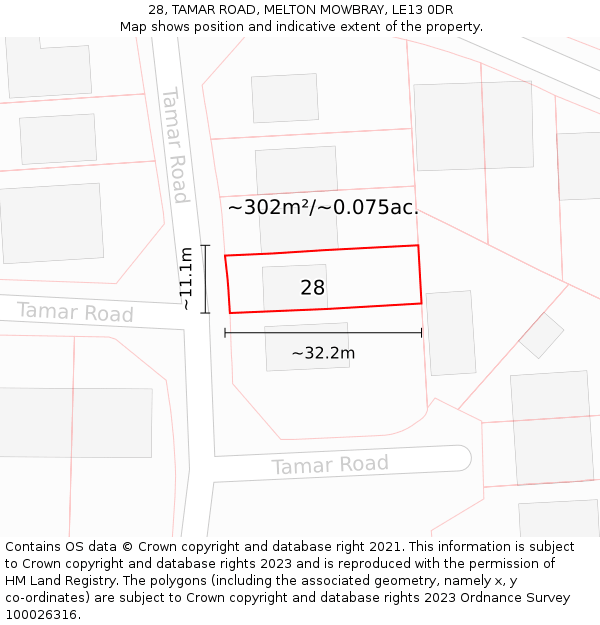 28, TAMAR ROAD, MELTON MOWBRAY, LE13 0DR: Plot and title map