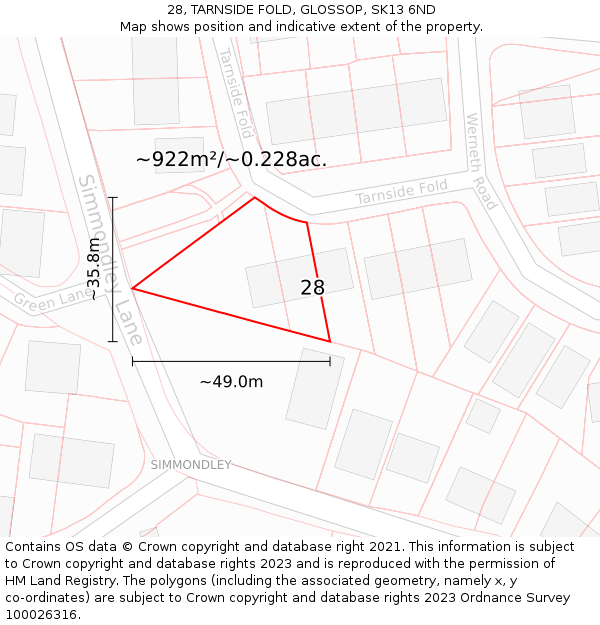 28, TARNSIDE FOLD, GLOSSOP, SK13 6ND: Plot and title map