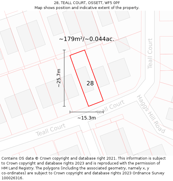 28, TEALL COURT, OSSETT, WF5 0PF: Plot and title map