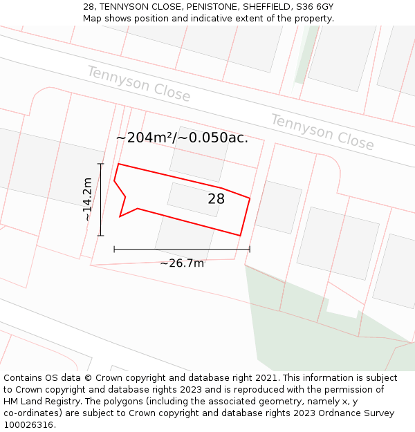 28, TENNYSON CLOSE, PENISTONE, SHEFFIELD, S36 6GY: Plot and title map