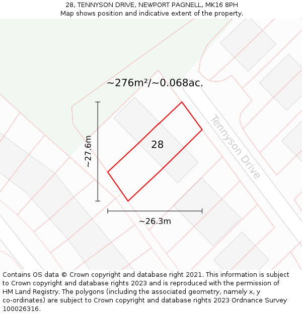 28, TENNYSON DRIVE, NEWPORT PAGNELL, MK16 8PH: Plot and title map