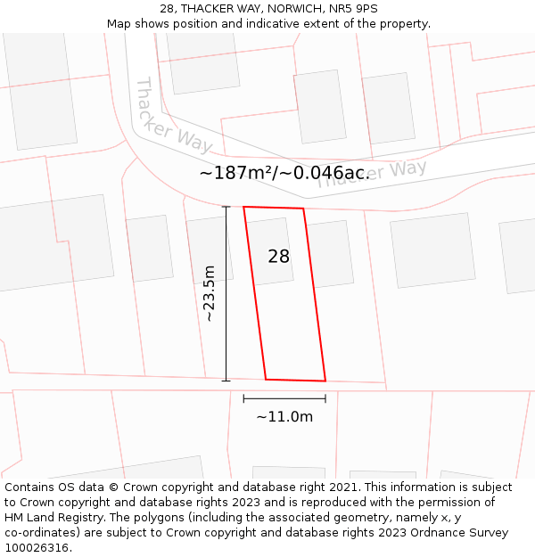 28, THACKER WAY, NORWICH, NR5 9PS: Plot and title map