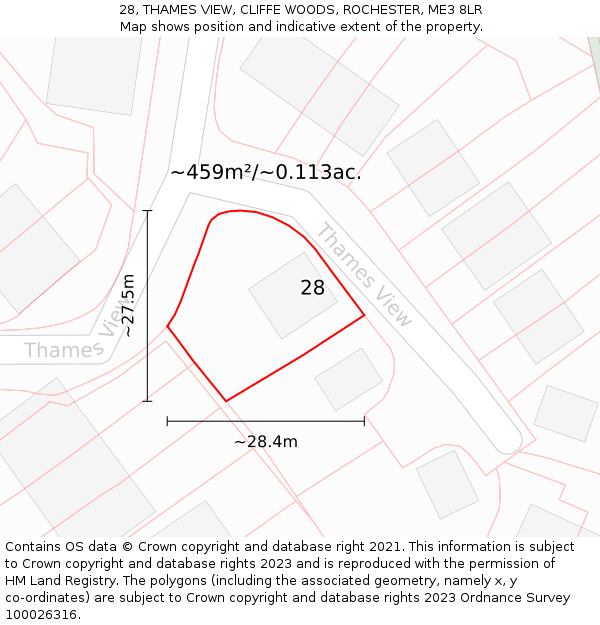 28, THAMES VIEW, CLIFFE WOODS, ROCHESTER, ME3 8LR: Plot and title map
