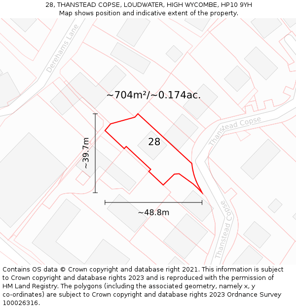 28, THANSTEAD COPSE, LOUDWATER, HIGH WYCOMBE, HP10 9YH: Plot and title map