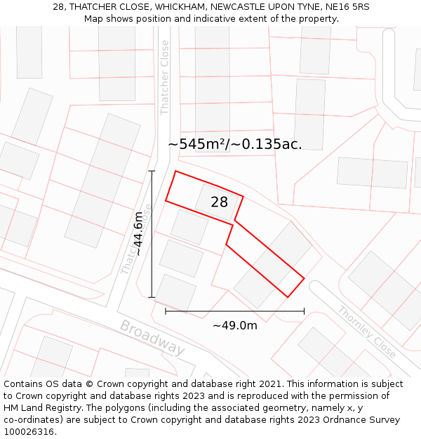 28, THATCHER CLOSE, WHICKHAM, NEWCASTLE UPON TYNE, NE16 5RS: Plot and title map
