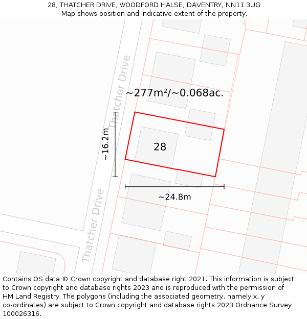 28, THATCHER DRIVE, WOODFORD HALSE, DAVENTRY, NN11 3UG: Plot and title map