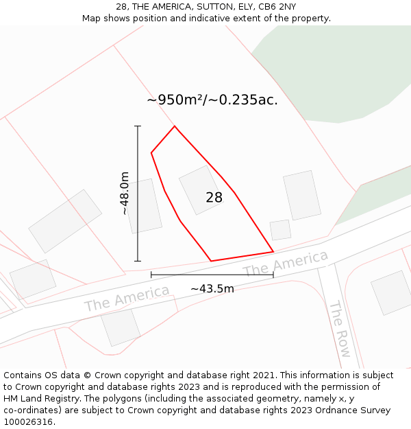 28, THE AMERICA, SUTTON, ELY, CB6 2NY: Plot and title map