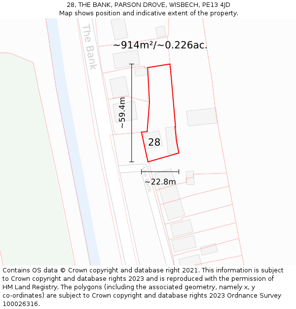 28, THE BANK, PARSON DROVE, WISBECH, PE13 4JD: Plot and title map