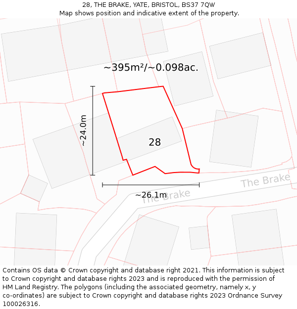 28, THE BRAKE, YATE, BRISTOL, BS37 7QW: Plot and title map