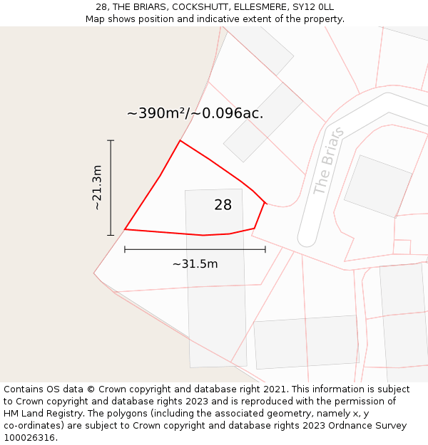 28, THE BRIARS, COCKSHUTT, ELLESMERE, SY12 0LL: Plot and title map