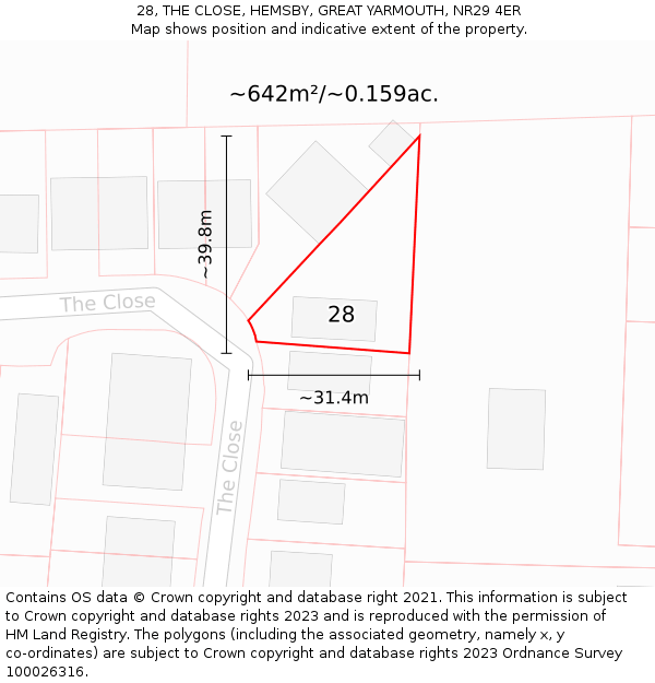 28, THE CLOSE, HEMSBY, GREAT YARMOUTH, NR29 4ER: Plot and title map