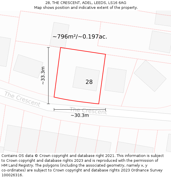 28, THE CRESCENT, ADEL, LEEDS, LS16 6AG: Plot and title map