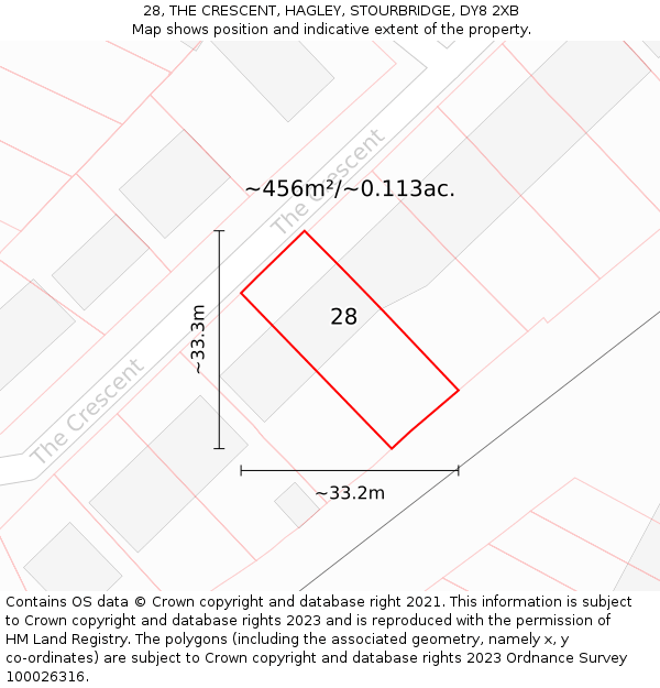 28, THE CRESCENT, HAGLEY, STOURBRIDGE, DY8 2XB: Plot and title map