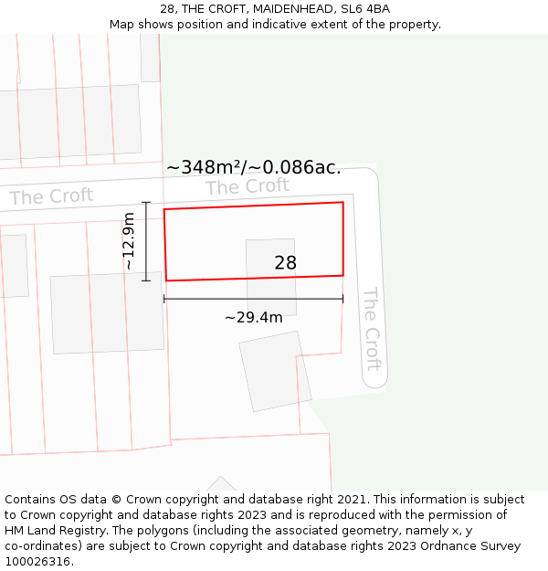 28, THE CROFT, MAIDENHEAD, SL6 4BA: Plot and title map