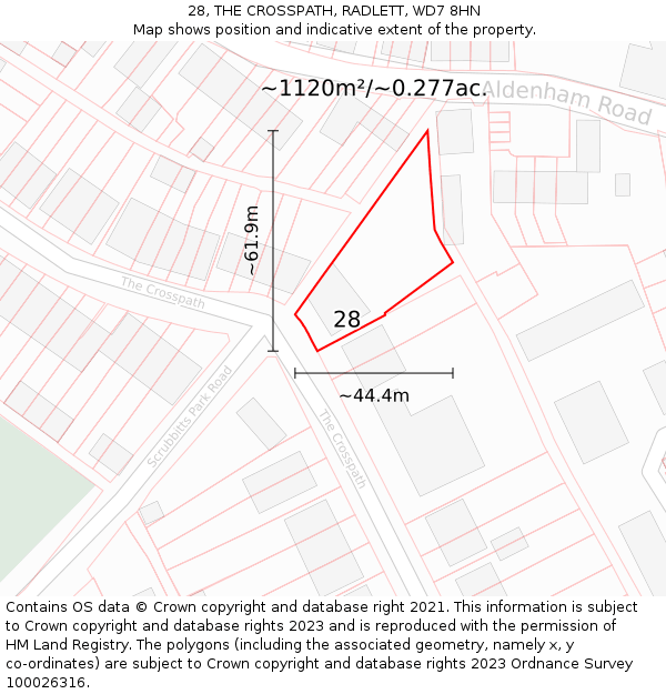 28, THE CROSSPATH, RADLETT, WD7 8HN: Plot and title map