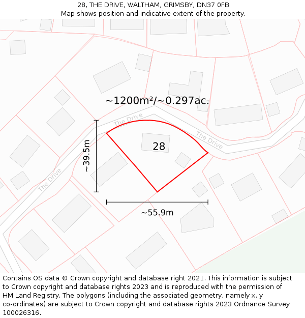 28, THE DRIVE, WALTHAM, GRIMSBY, DN37 0FB: Plot and title map