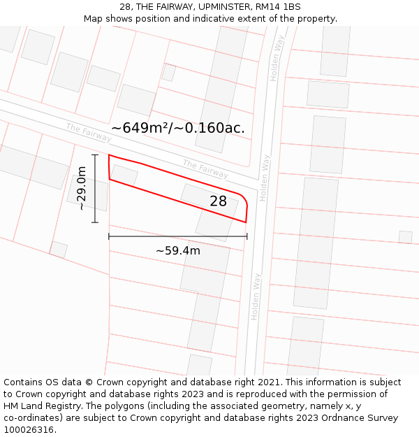 28, THE FAIRWAY, UPMINSTER, RM14 1BS: Plot and title map