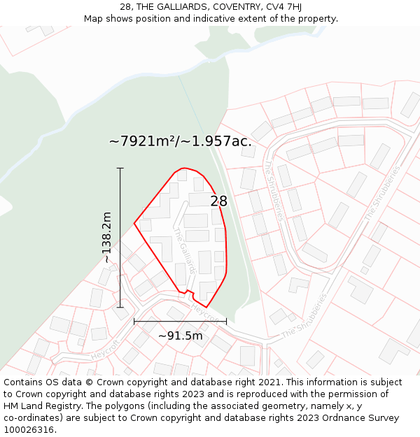 28, THE GALLIARDS, COVENTRY, CV4 7HJ: Plot and title map