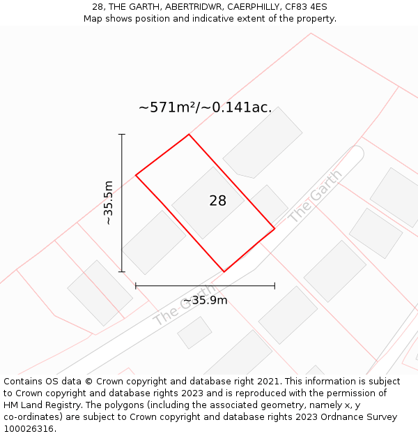 28, THE GARTH, ABERTRIDWR, CAERPHILLY, CF83 4ES: Plot and title map