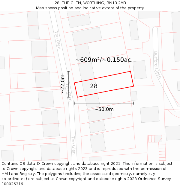 28, THE GLEN, WORTHING, BN13 2AB: Plot and title map