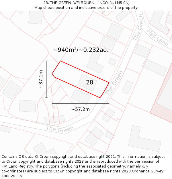 28, THE GREEN, WELBOURN, LINCOLN, LN5 0NJ: Plot and title map