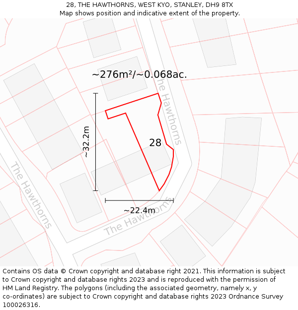 28, THE HAWTHORNS, WEST KYO, STANLEY, DH9 8TX: Plot and title map