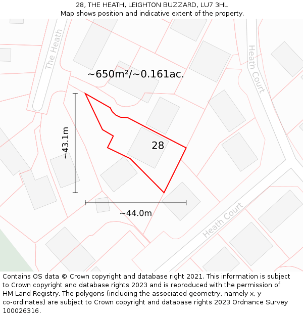 28, THE HEATH, LEIGHTON BUZZARD, LU7 3HL: Plot and title map