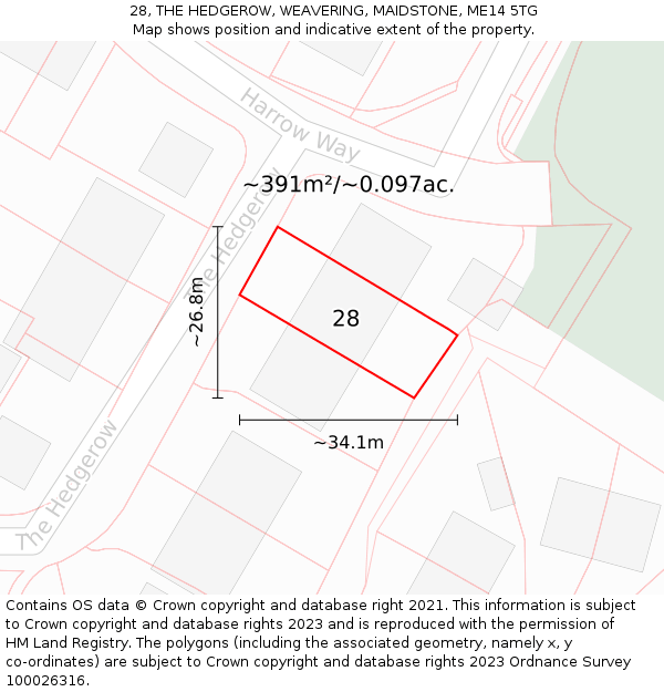 28, THE HEDGEROW, WEAVERING, MAIDSTONE, ME14 5TG: Plot and title map