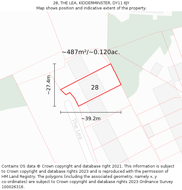 28, THE LEA, KIDDERMINSTER, DY11 6JY: Plot and title map