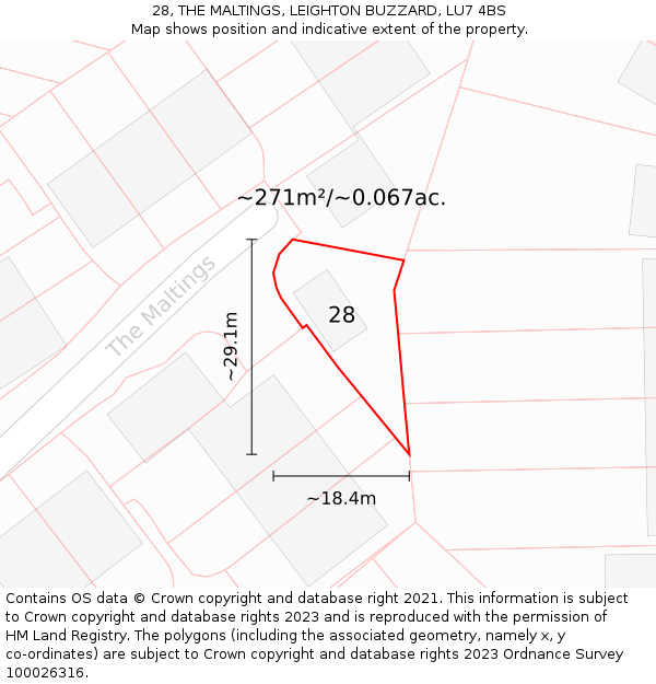 28, THE MALTINGS, LEIGHTON BUZZARD, LU7 4BS: Plot and title map