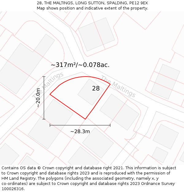 28, THE MALTINGS, LONG SUTTON, SPALDING, PE12 9EX: Plot and title map