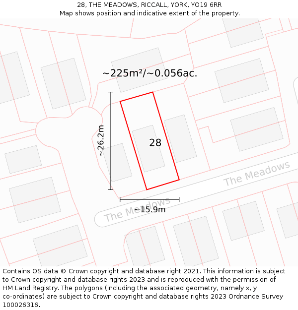 28, THE MEADOWS, RICCALL, YORK, YO19 6RR: Plot and title map