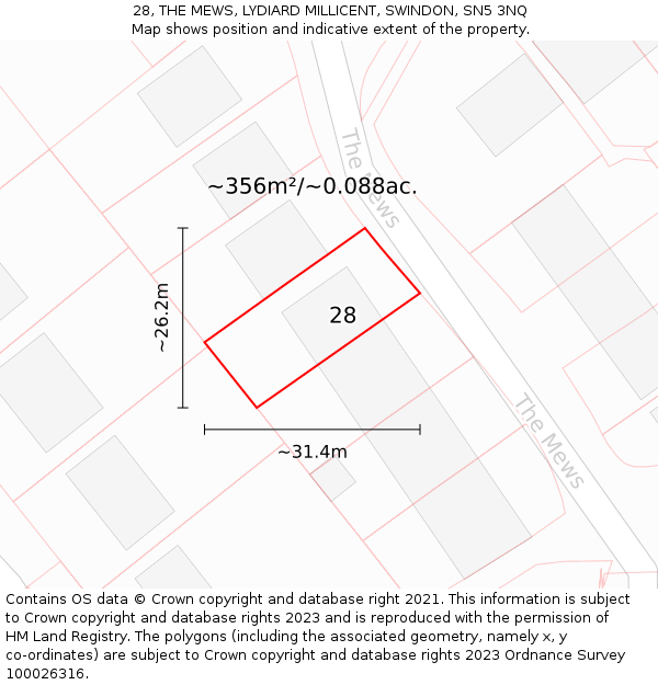 28, THE MEWS, LYDIARD MILLICENT, SWINDON, SN5 3NQ: Plot and title map