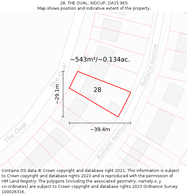 28, THE OVAL, SIDCUP, DA15 9ES: Plot and title map