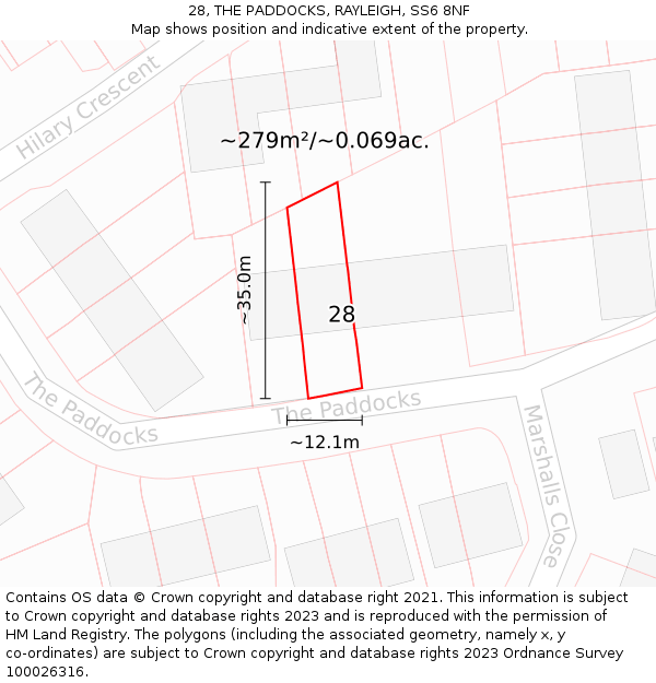 28, THE PADDOCKS, RAYLEIGH, SS6 8NF: Plot and title map