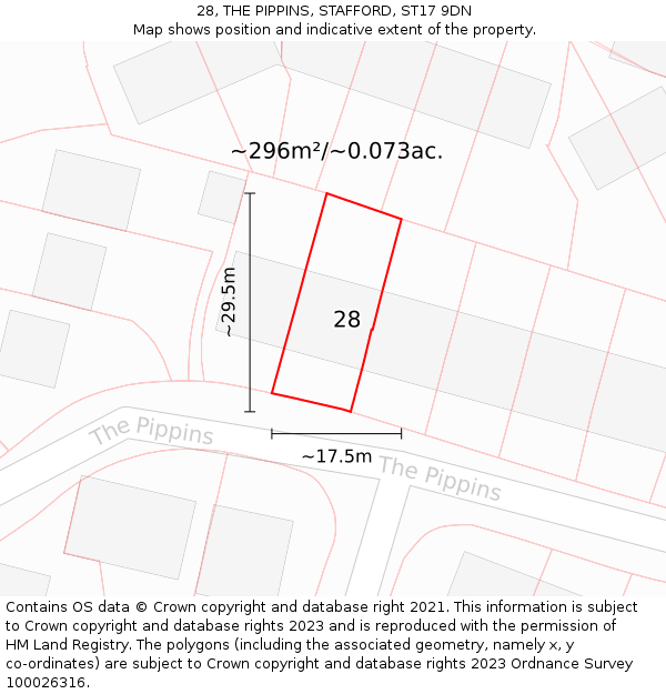 28, THE PIPPINS, STAFFORD, ST17 9DN: Plot and title map