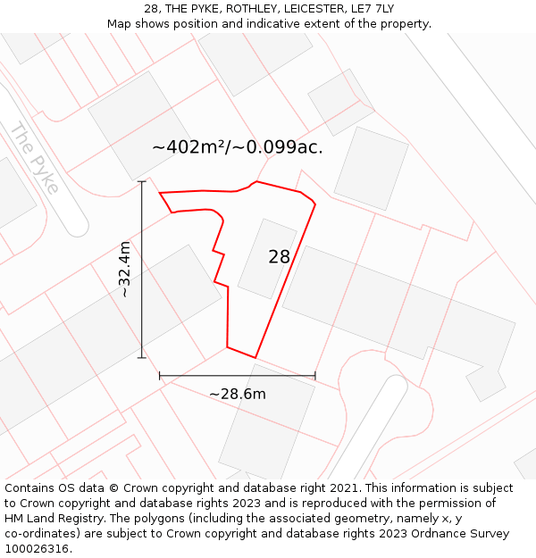 28, THE PYKE, ROTHLEY, LEICESTER, LE7 7LY: Plot and title map
