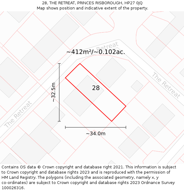 28, THE RETREAT, PRINCES RISBOROUGH, HP27 0JQ: Plot and title map