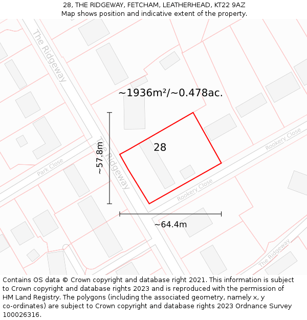 28, THE RIDGEWAY, FETCHAM, LEATHERHEAD, KT22 9AZ: Plot and title map