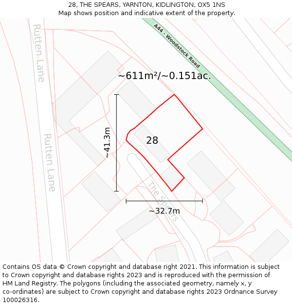28, THE SPEARS, YARNTON, KIDLINGTON, OX5 1NS: Plot and title map
