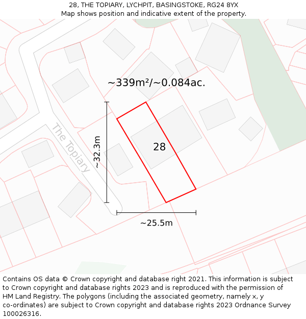 28, THE TOPIARY, LYCHPIT, BASINGSTOKE, RG24 8YX: Plot and title map