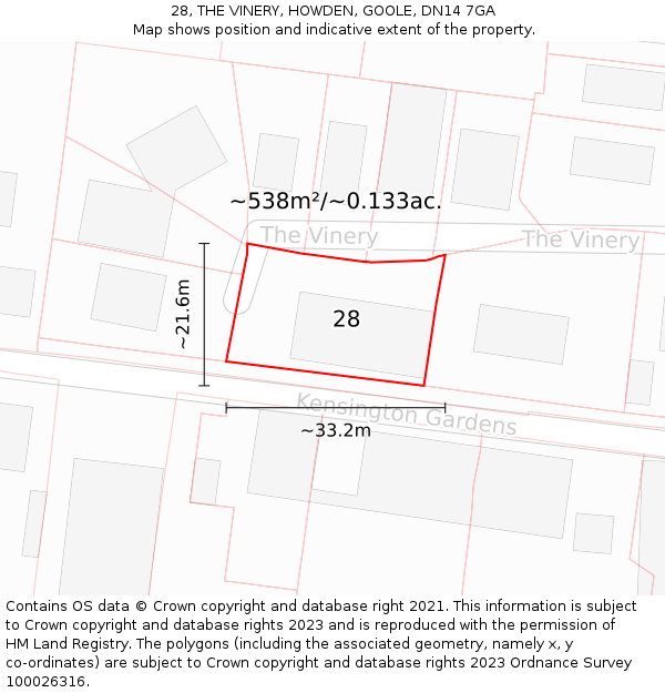 28, THE VINERY, HOWDEN, GOOLE, DN14 7GA: Plot and title map