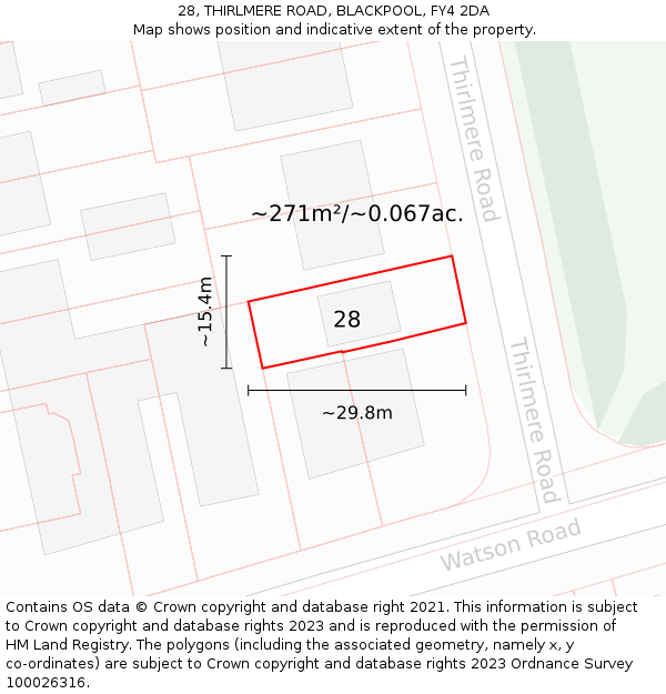 28, THIRLMERE ROAD, BLACKPOOL, FY4 2DA: Plot and title map