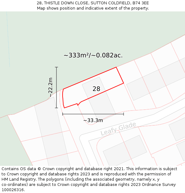 28, THISTLE DOWN CLOSE, SUTTON COLDFIELD, B74 3EE: Plot and title map