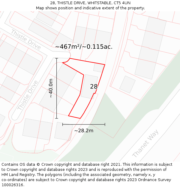 28, THISTLE DRIVE, WHITSTABLE, CT5 4UN: Plot and title map